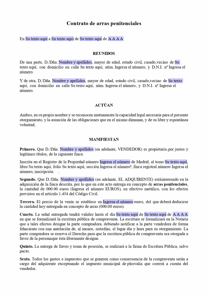 contrato de arras penitenciales